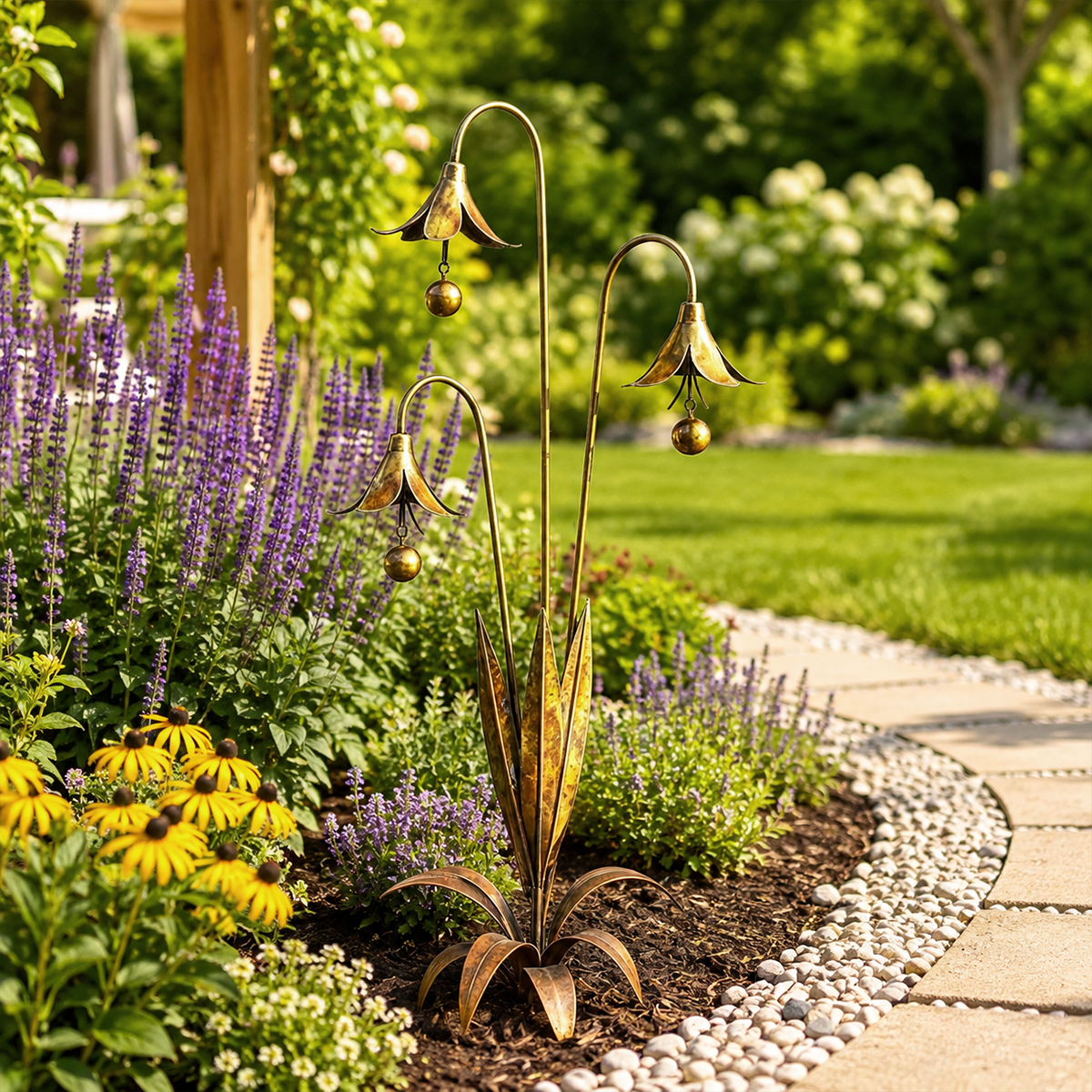 π Enchanting Blue Bellflower Garden Stakes β Add Charm & Gentle Melody to Your Outdoor Space