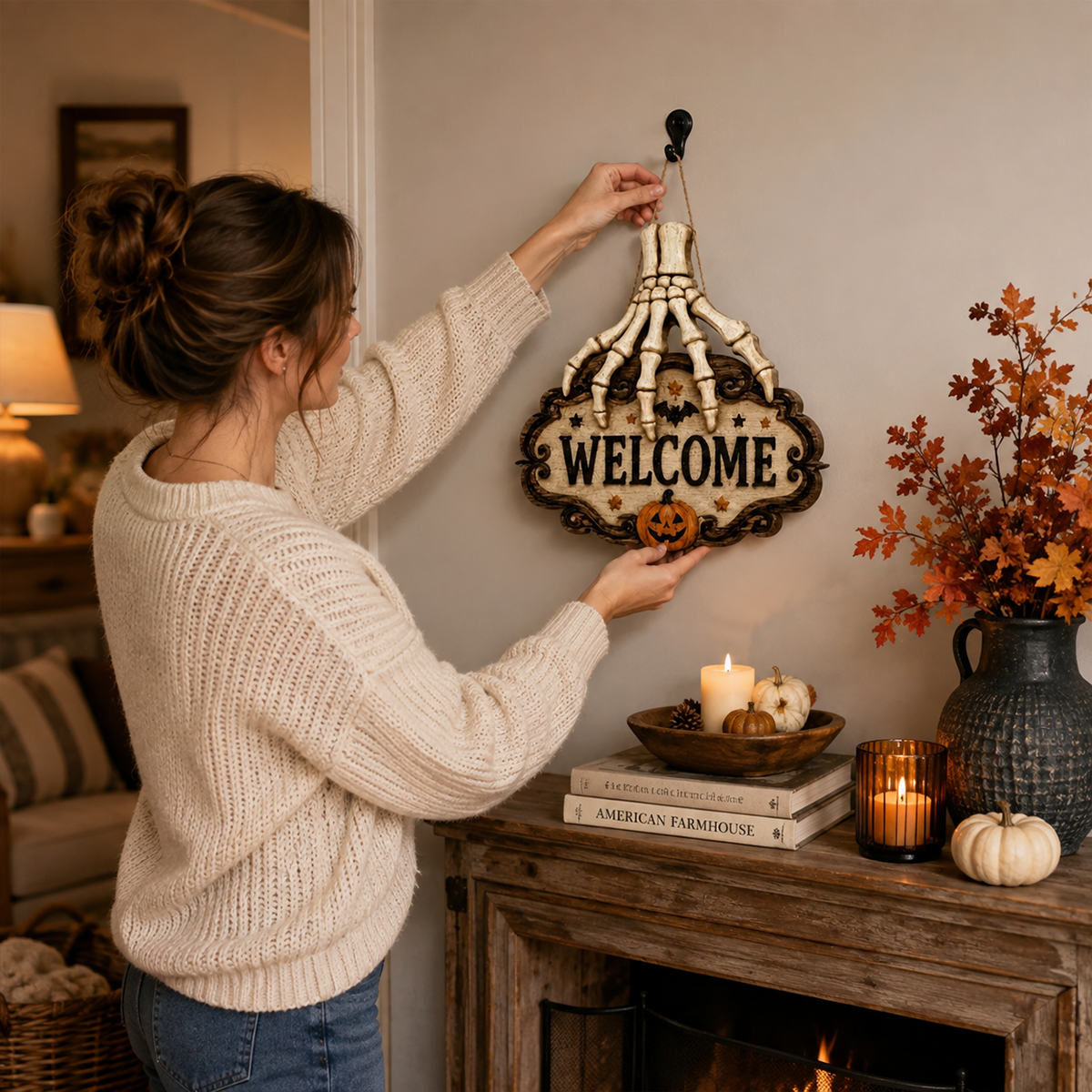 💀Skeleton Hand Welcome Sign | Creepy Halloween Door Hanging Decoration