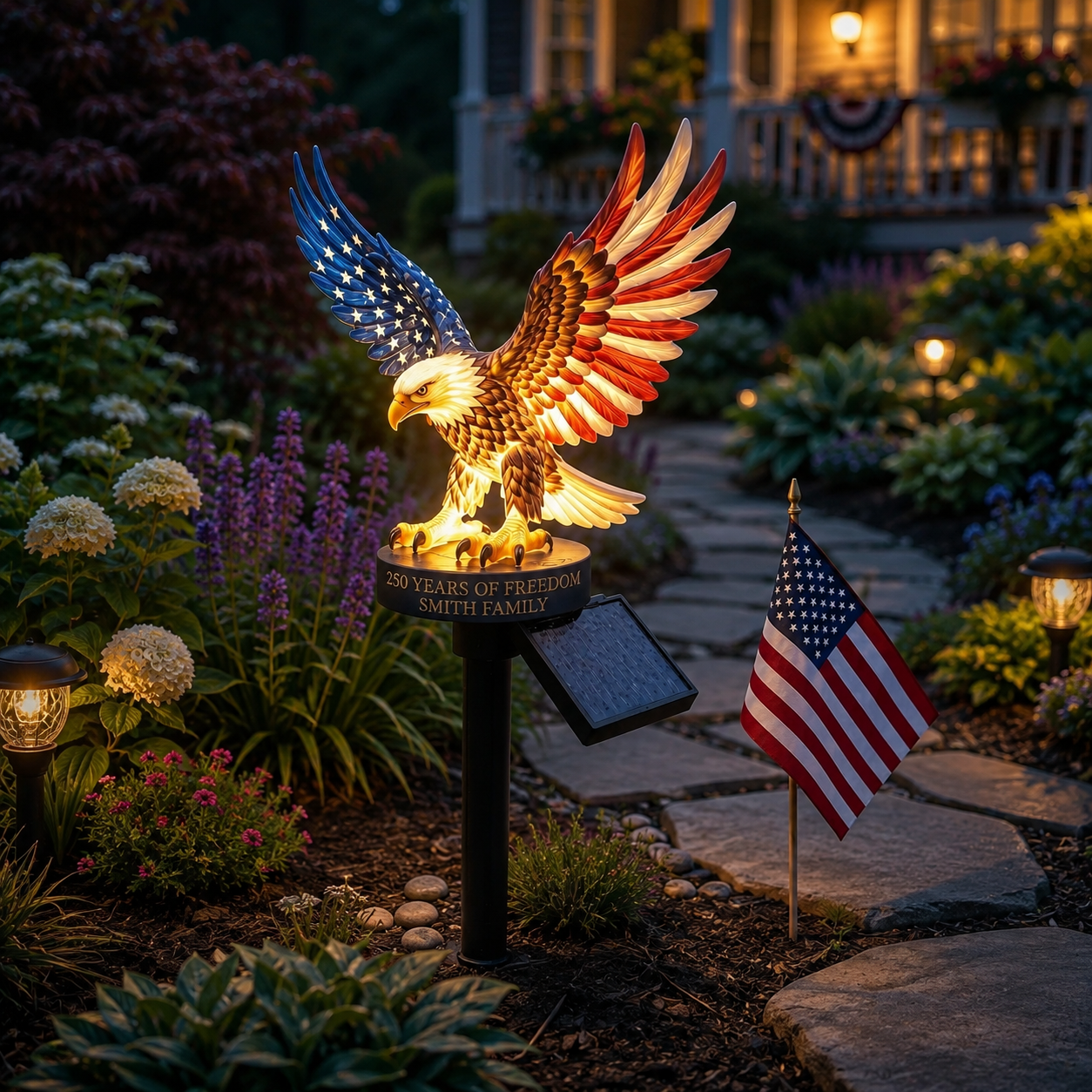 🦅Custom Engraved Bald Eagle Solar Yard Lamp✨ American Freedom Statue