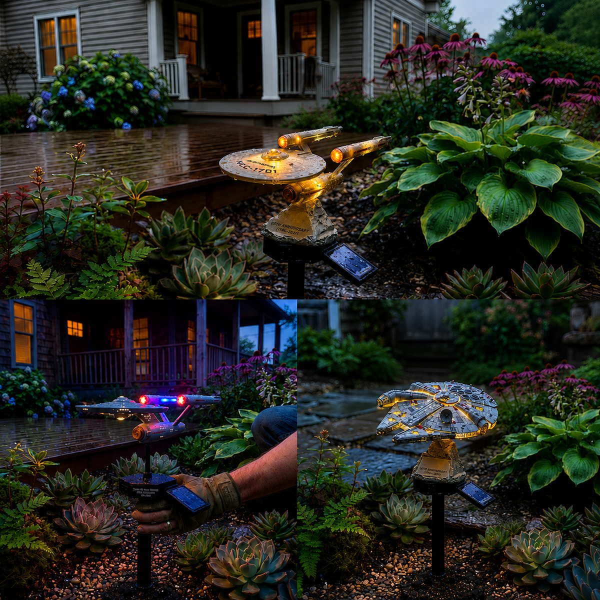🚀 Sci-Fi Starship Solar Garden Light ✨ Light Up Your Outdoor Space