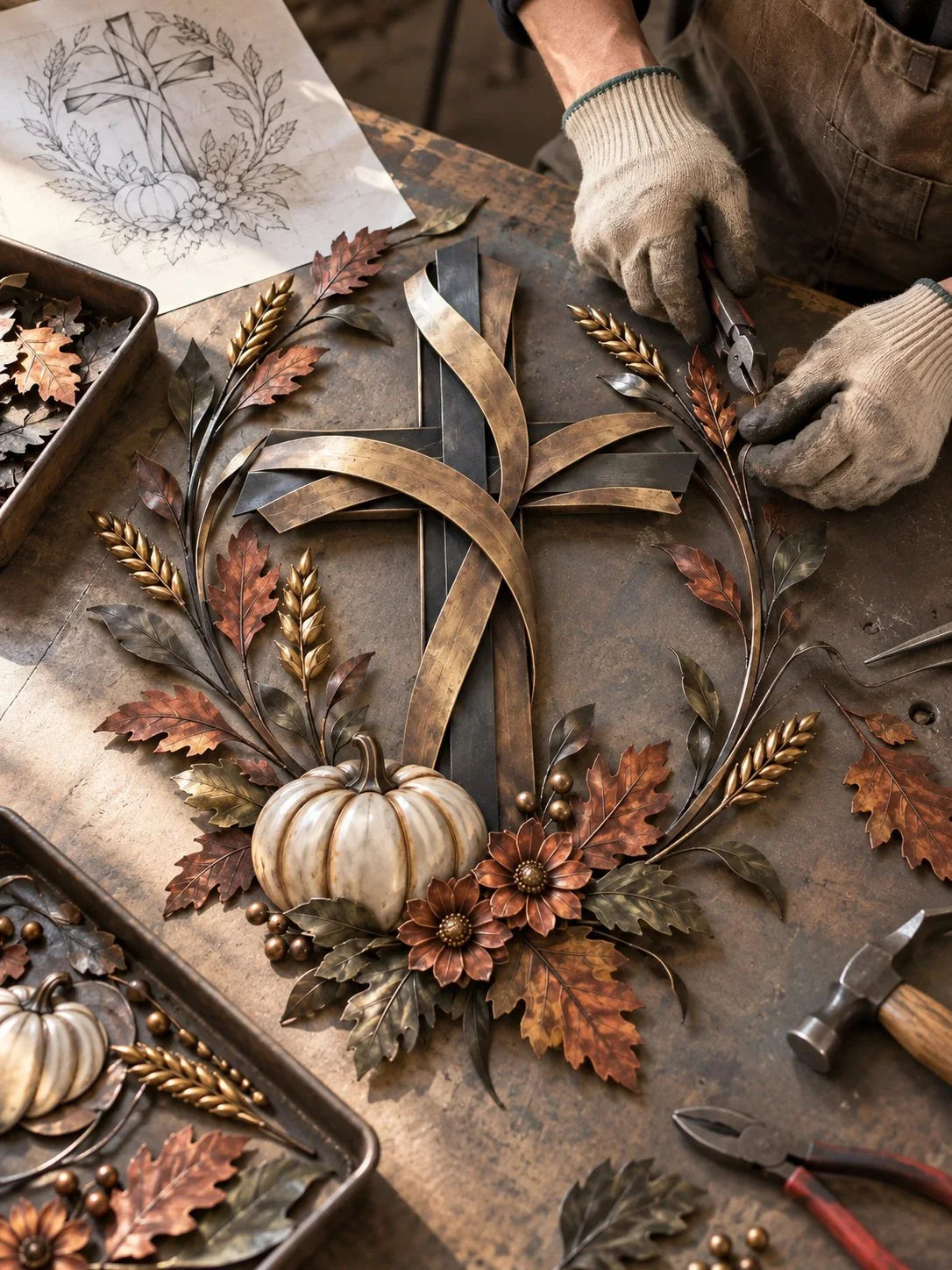 ✝️🍂 Autumn Cross & Pumpkin Harvest Metal Wall Decor (📦Buy 3 Free Shipping)