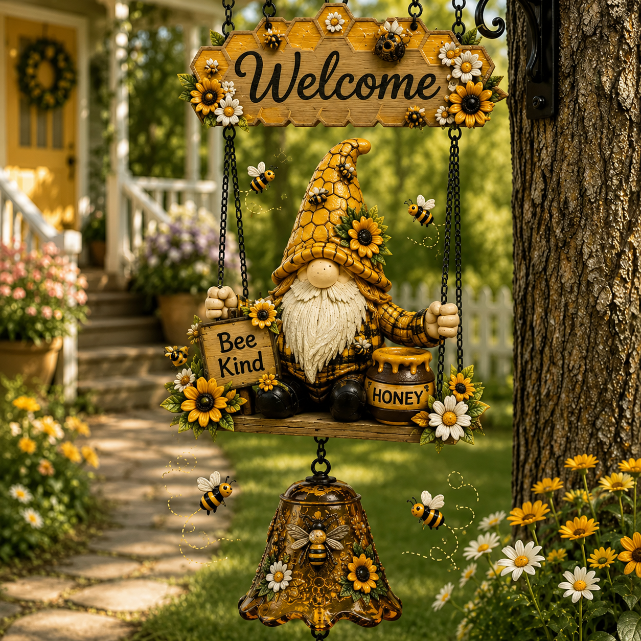 🔔 Rustic Garden Gnome Bell