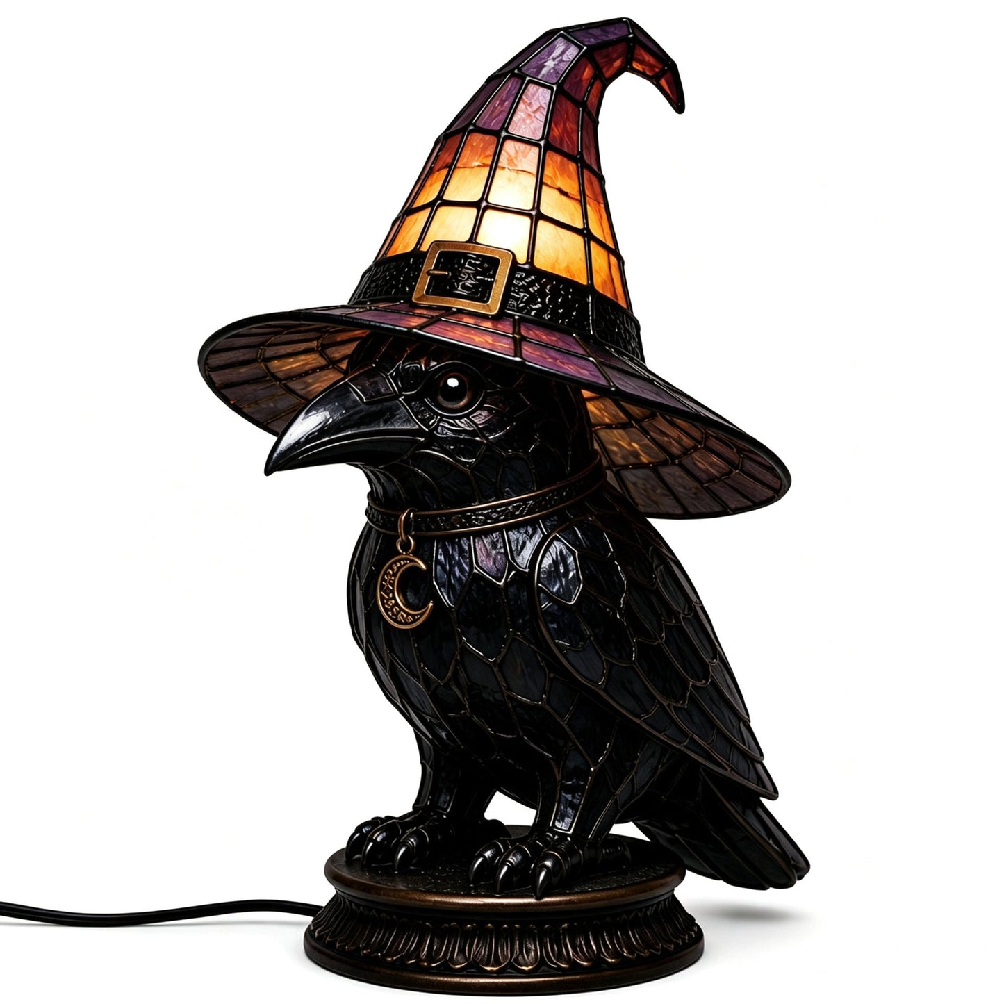 🔥Exclusive Limited Item 🐈 Gothic Stained Glass Witch Black Cat Table Lamp | Halloween Witch Hat Night Light Decor