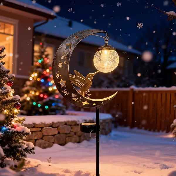 🌙🔥 Limited Time 50% OFF🔥 Solar Hummingbird Moon Garden Light | Elegant Outdoor Stake Lantern for Your Garden