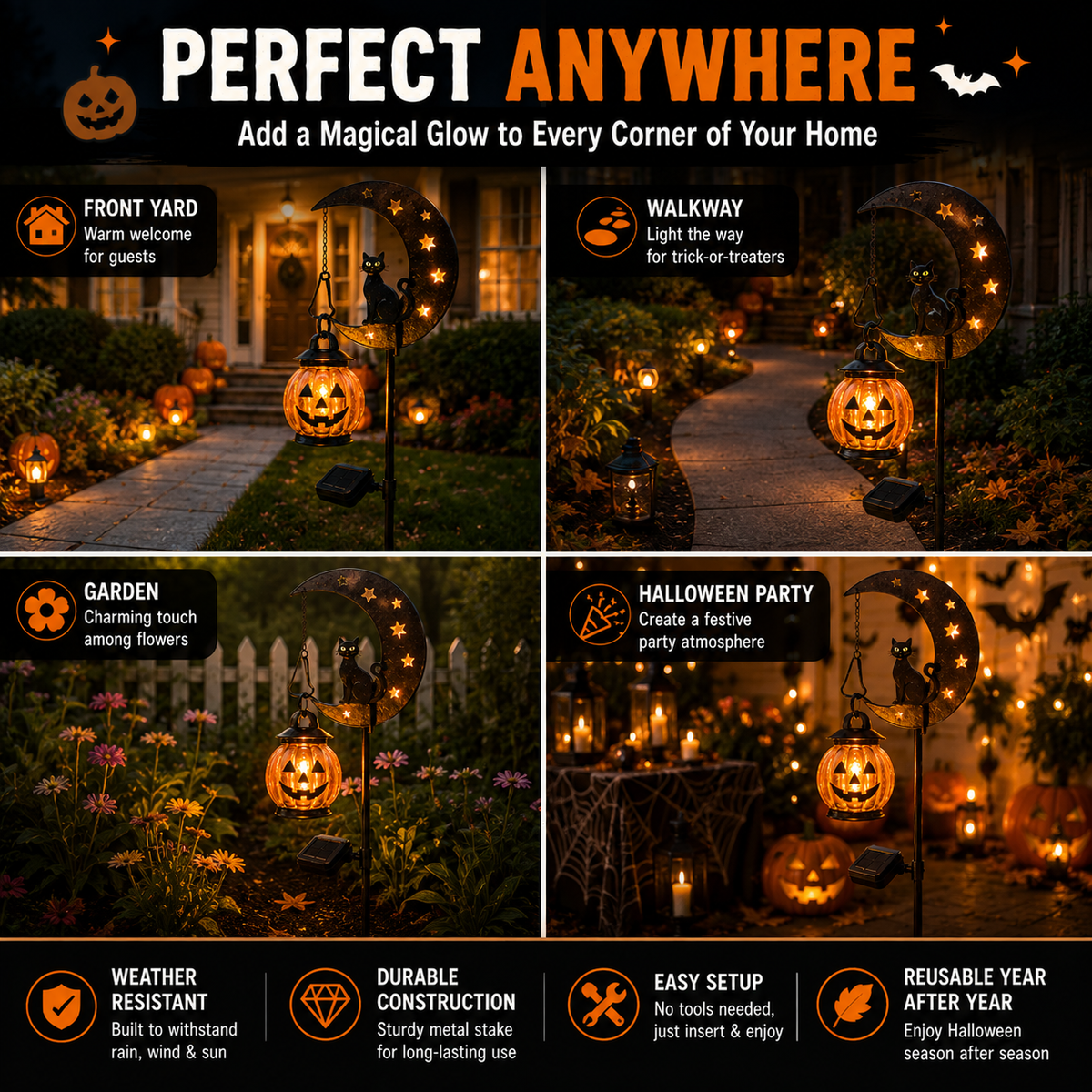 🎃Solar Halloween Garden Stake Light 🌙Spooky Outdoor Yard Decor for Garden, Porch & Pathway