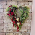 ❤️ Mother’s Day Farmhouse Heart Wreath: Gold Bells, Red Roses & Berries🎉