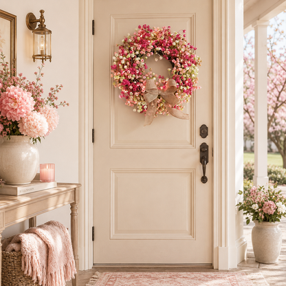 🌿 Artificial Floral Wreath 30cm | Spring Door Wall Decor