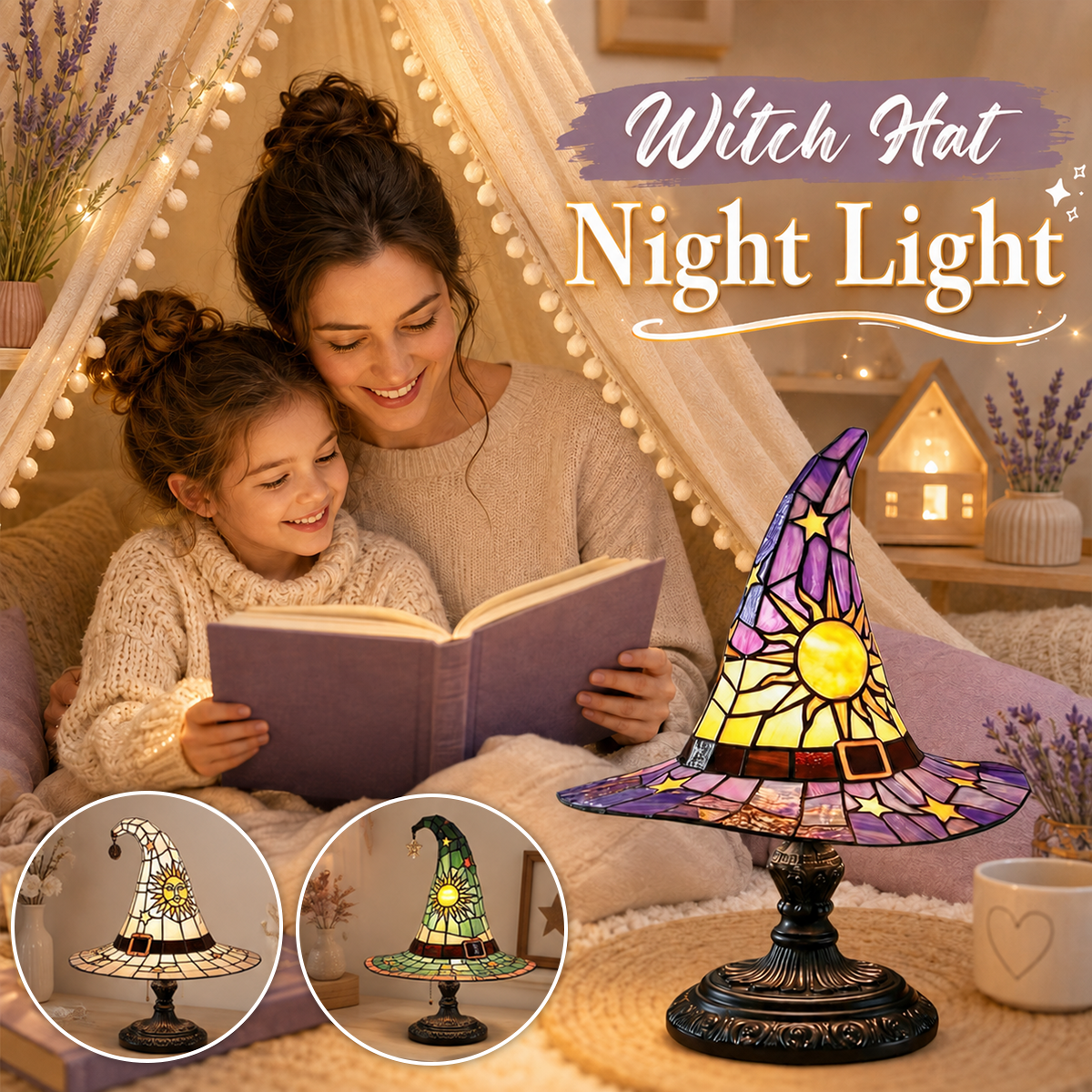 ♠️Witch Hat Stained Glass Style Night Light🎁