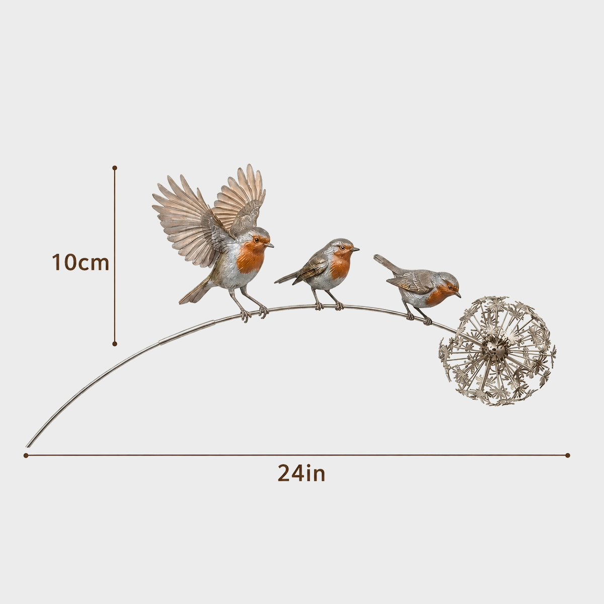 🌼 Metal Branch Garden Stake with Robin Bird 🍃 Dandelion Wind Sculpture Outdoor Yard Decor✨