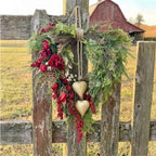 ❤️ Mother’s Day Farmhouse Heart Wreath: Gold Bells, Red Roses & Berries🎉