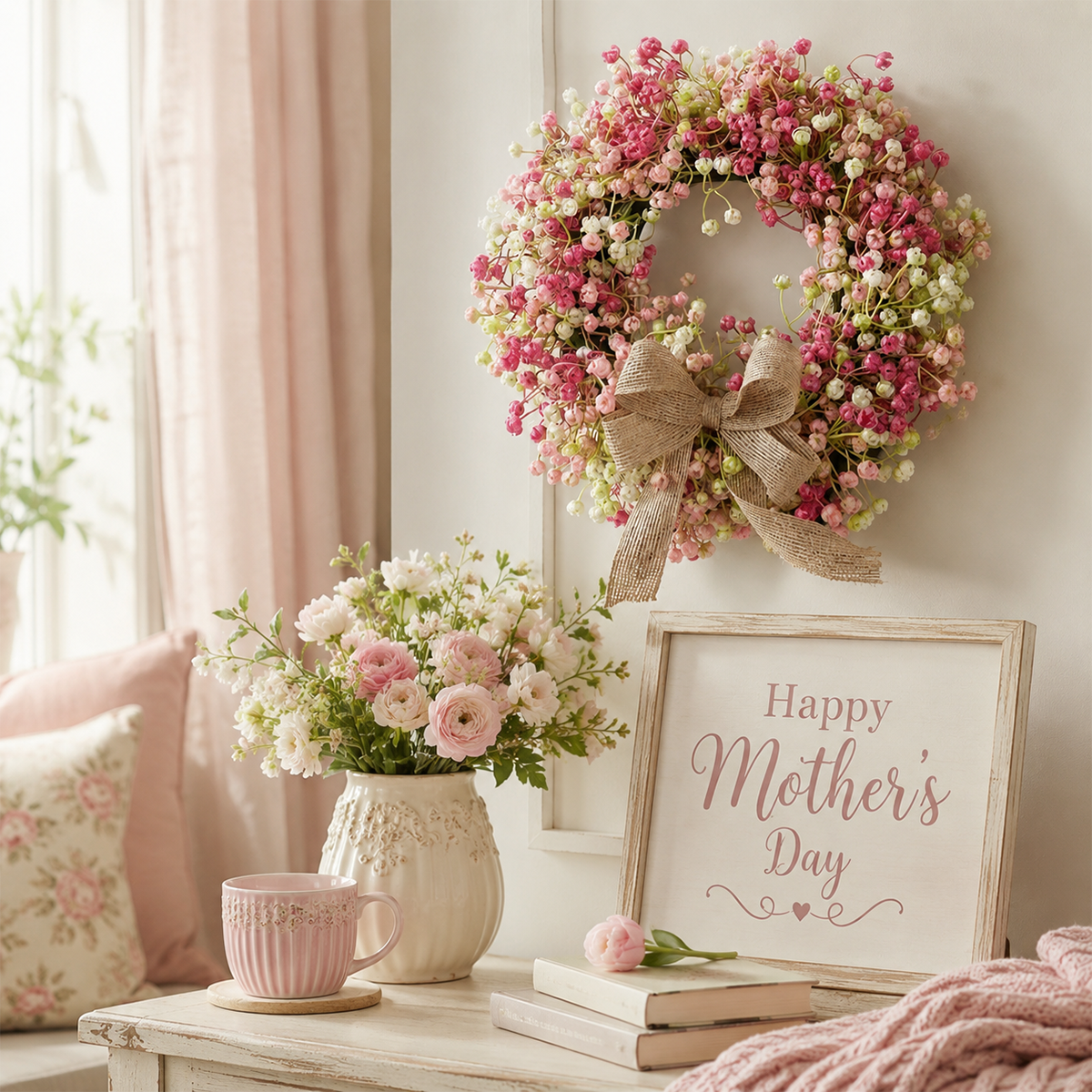 🌿 Artificial Floral Wreath 30cm | Spring Door Wall Decor
