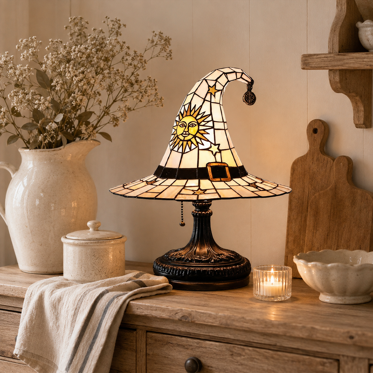 ♠️Witch Hat Stained Glass Style Night Light🎁