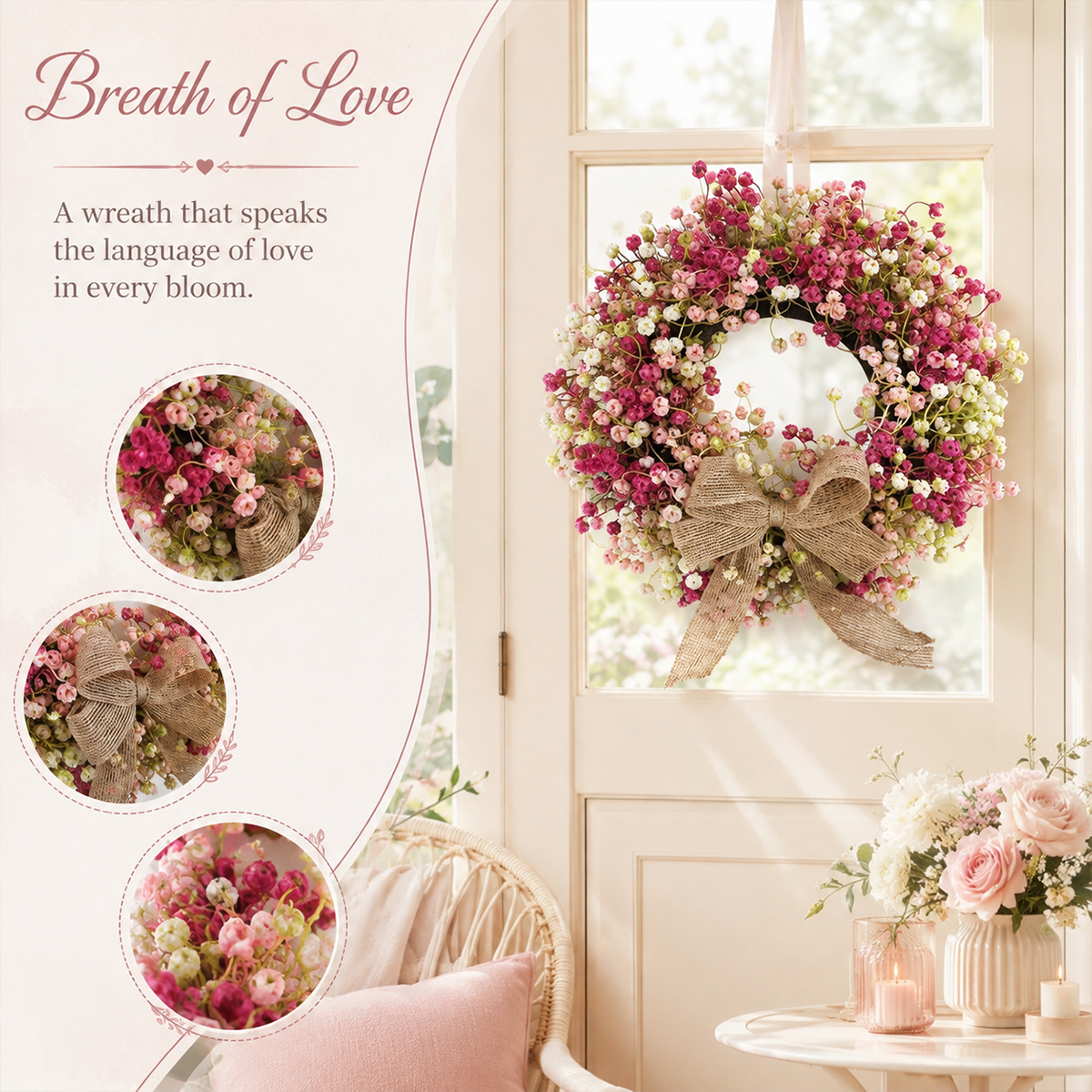 🌿 Artificial Floral Wreath 30cm | Spring Door Wall Decor