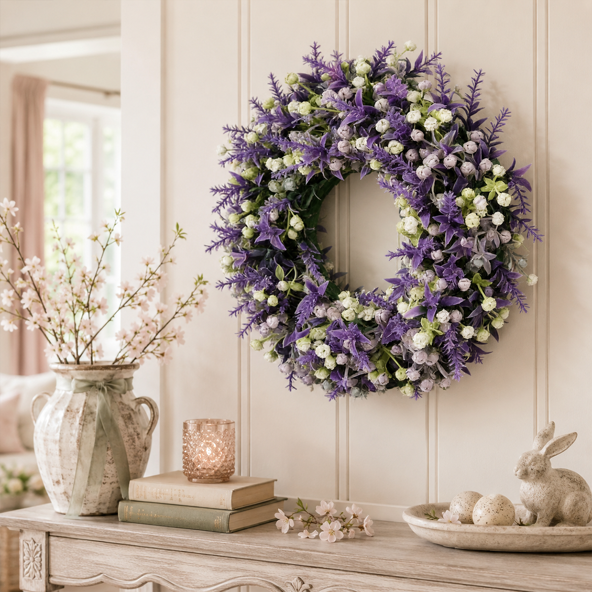 🌿 Artificial Floral Wreath 30cm | Spring Door Wall Decor