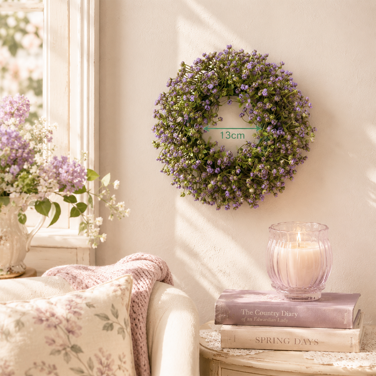 🌿 Artificial Floral Wreath 30cm | Spring Door Wall Decor