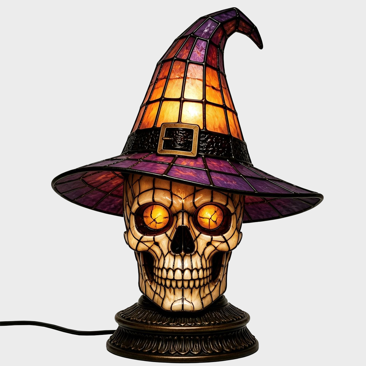 🔥Exclusive Limited Item 🐈 Gothic Stained Glass Witch Black Cat Table Lamp | Halloween Witch Hat Night Light Decor