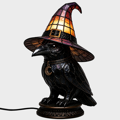🔥Exclusive Limited Item 🐈 Gothic Stained Glass Witch Black Cat Table Lamp | Halloween Witch Hat Night Light Decor