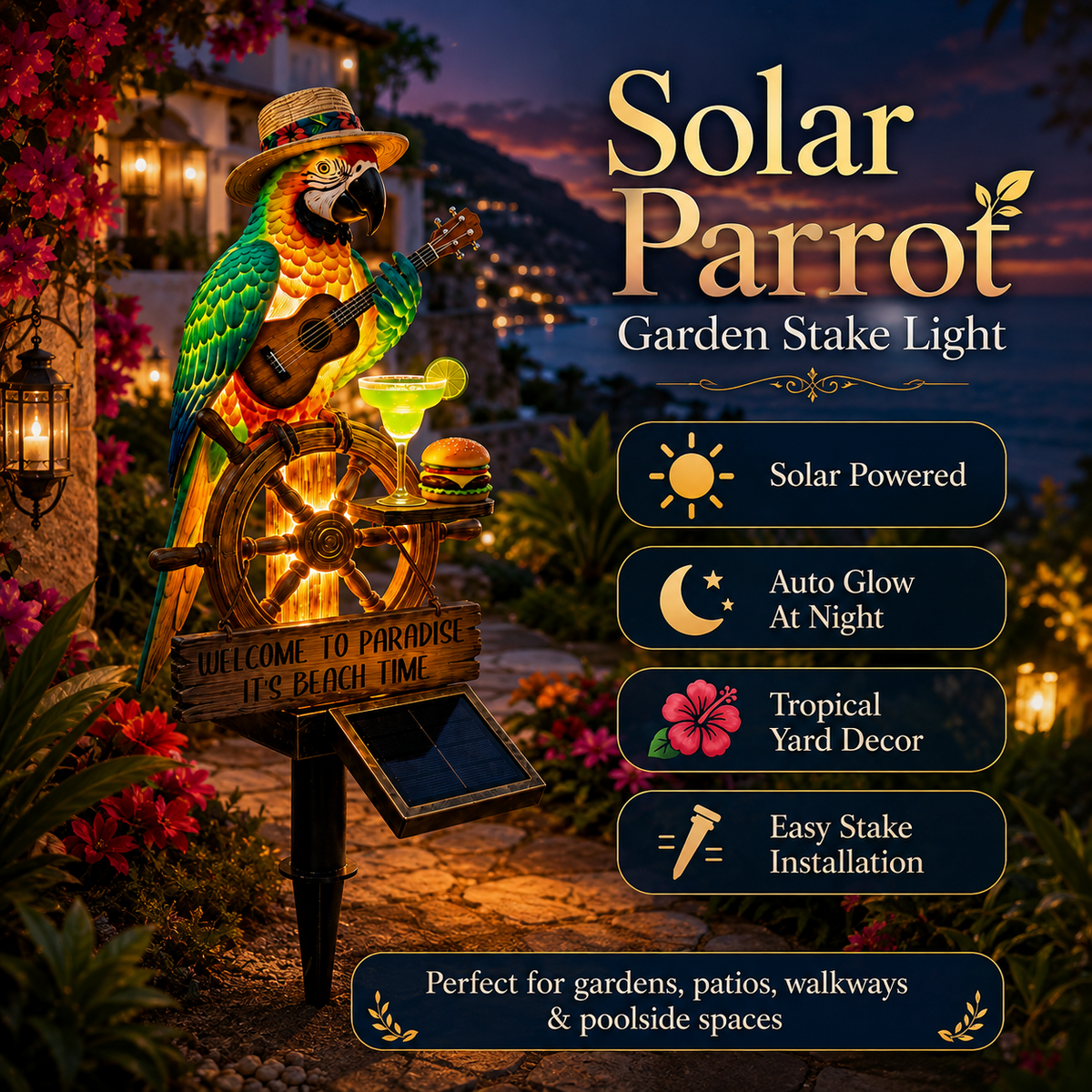 🌴Powered Parrot Garden Light- "Welcome to Paradise"