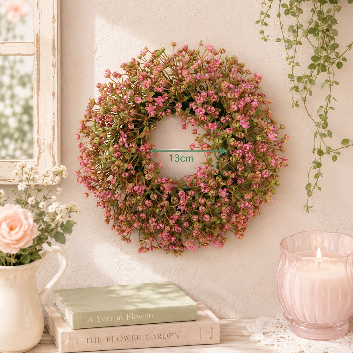 🌿 Artificial Floral Wreath 30cm | Spring Door Wall Decor