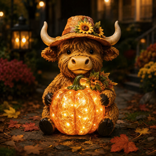 🎃Solar Highland Cow Pumpkin Lantern | Perfect Outdoor Decoration for Porch & Lawn