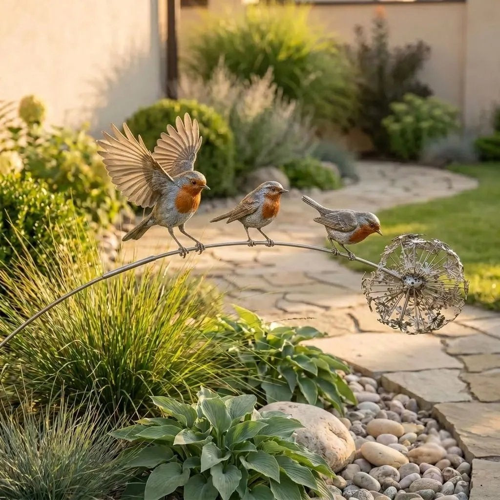 🔥Last Day 70% OFF🔥🌼 Metal Branch Garden Stake with Robin Bird 🍃 Dandelion Wind Sculpture Outdoor Yard Decor✨