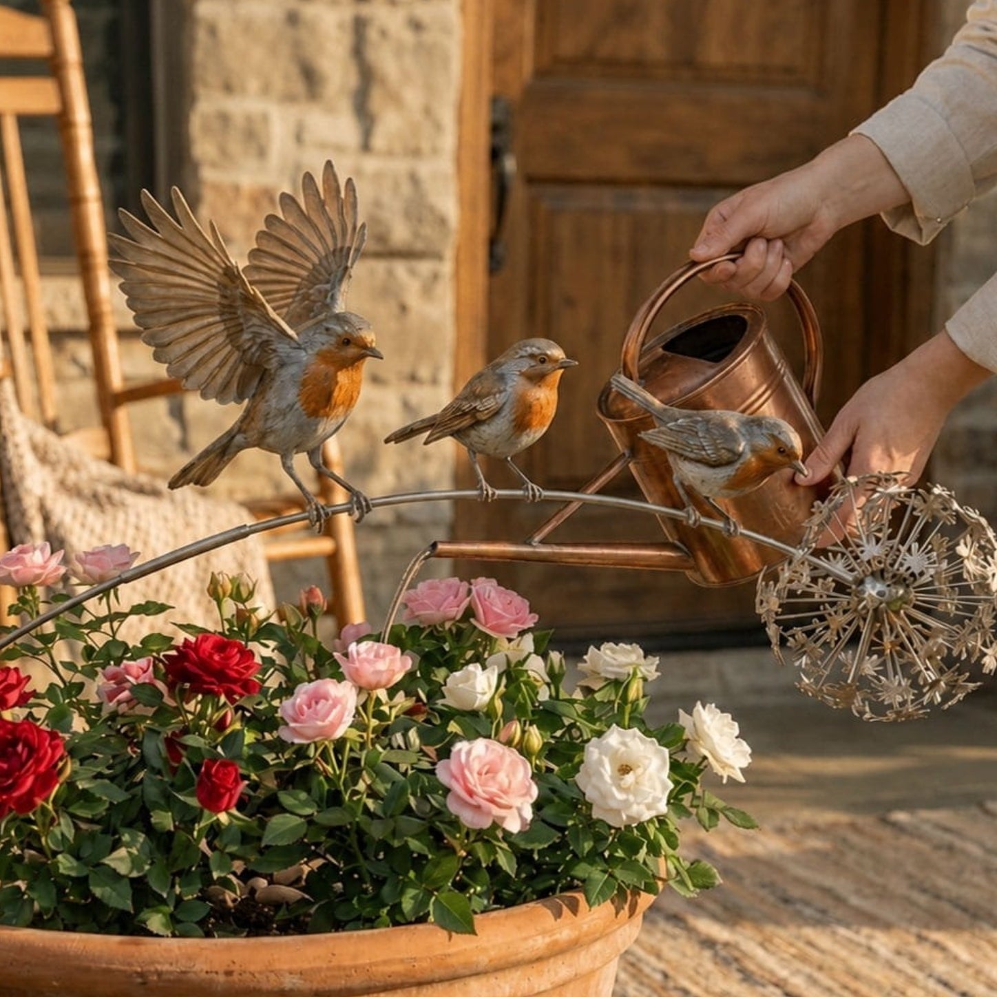 🔥Last Day 70% OFF🔥🌼 Metal Branch Garden Stake with Robin Bird 🍃 Dandelion Wind Sculpture Outdoor Yard Decor✨