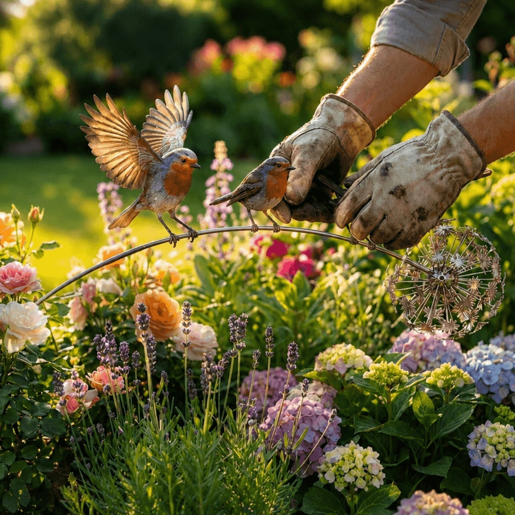🔥Last Day 70% OFF🔥🌼 Metal Branch Garden Stake with Robin Bird 🍃 Dandelion Wind Sculpture Outdoor Yard Decor✨