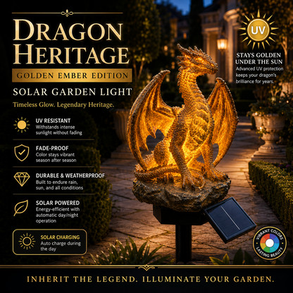 🐉Gothic Dragon Golden Fire Solar Landscape Light✨
