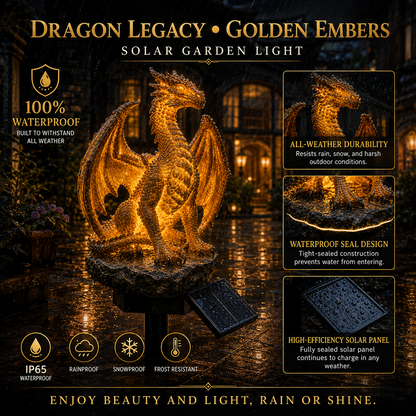 🐉Gothic Dragon Golden Fire Solar Landscape Light✨