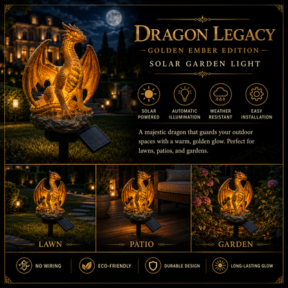 🐉Gothic Dragon Golden Fire Solar Landscape Light✨