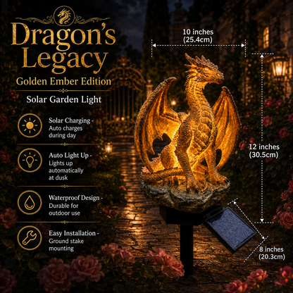 🐉Gothic Dragon Golden Fire Solar Landscape Light✨