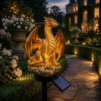 🐉Gothic Dragon Golden Fire Solar Landscape Light✨