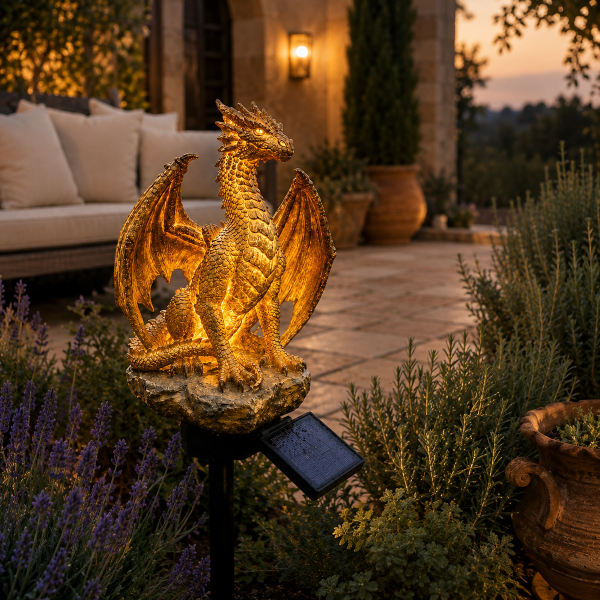 🐉Gothic Dragon Golden Fire Solar Landscape Light✨