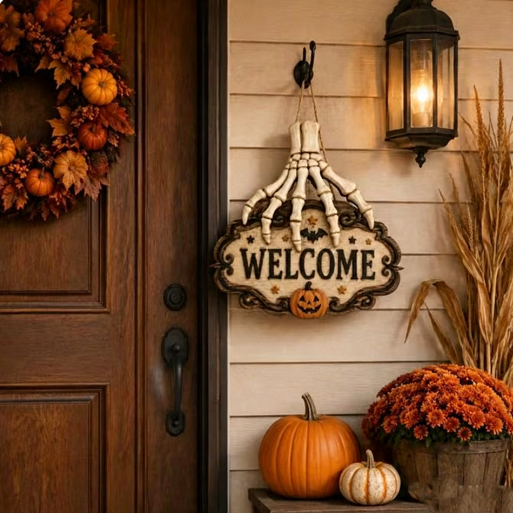 💀🖐️ Limited Time 50% OFF🔥 Skeleton Hand Welcome Sign | Creepy Halloween Door Hanging Decoration