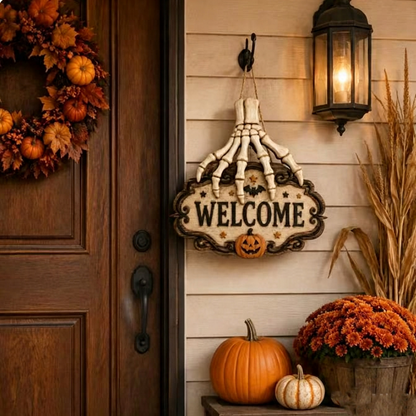 💀Skeleton Hand Welcome Sign | Creepy Halloween Door Hanging Decoration