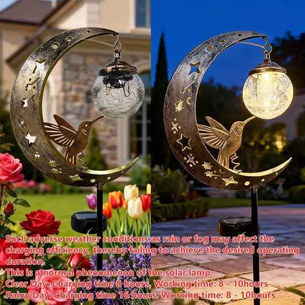 🌙🔥 Limited Time 50% OFF🔥 Solar Hummingbird Moon Garden Light | Elegant Outdoor Stake Lantern for Your Garden