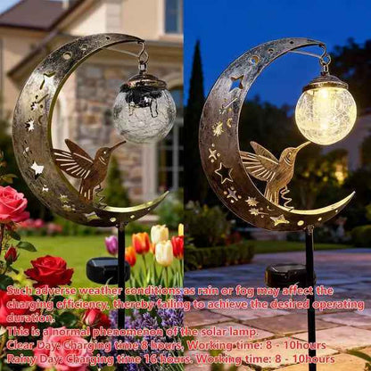 🌙🔥 Limited Time 50% OFF🔥 Solar Hummingbird Moon Garden Light | Elegant Outdoor Stake Lantern for Your Garden