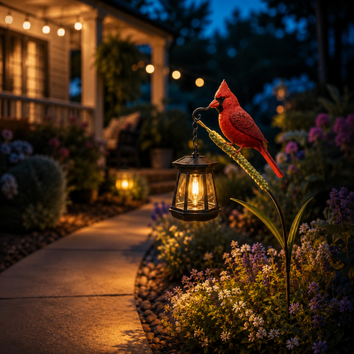 🐦  Metal Redbird Solar Garden Stake