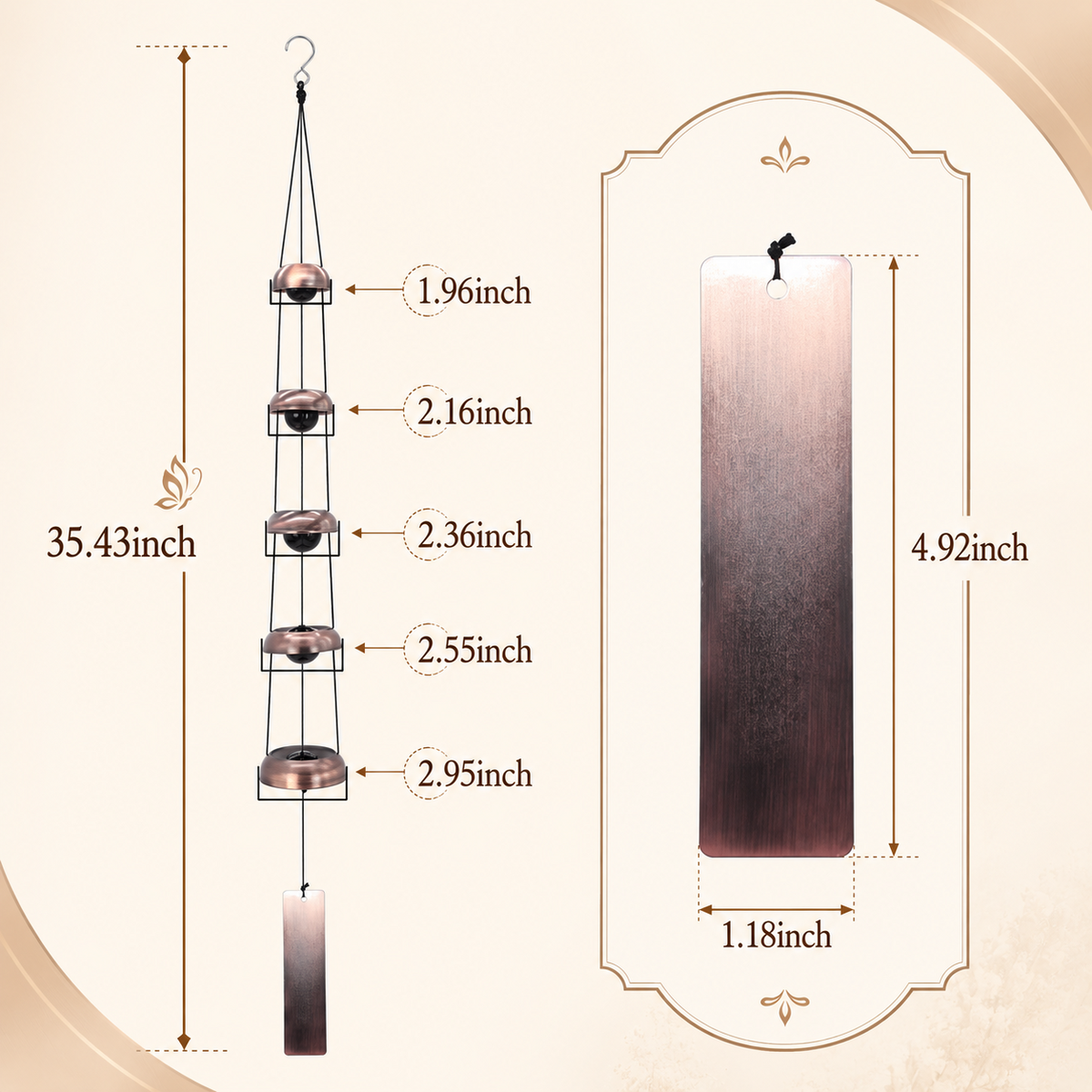 🔔 Quintet Brass Wind Chimes (35-inch)