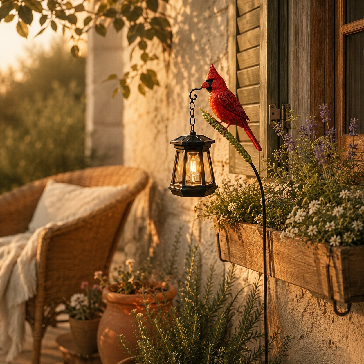 🐦  Metal Redbird Solar Garden Stake