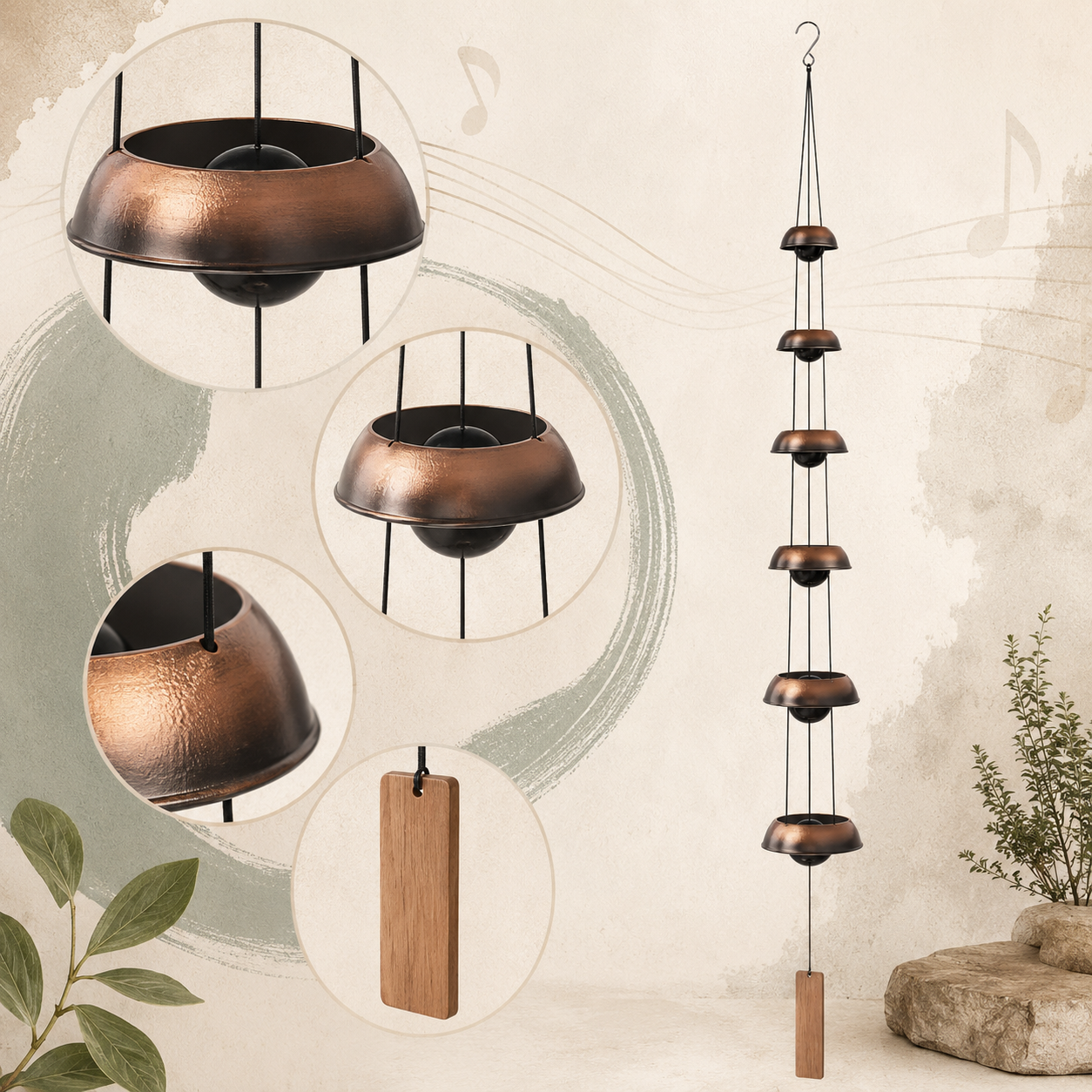 🔔 Quintet Brass Wind Chimes (35-inch)