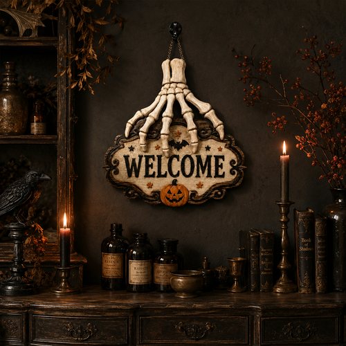 💀Skeleton Hand Welcome Sign | Creepy Halloween Door Hanging Decoration
