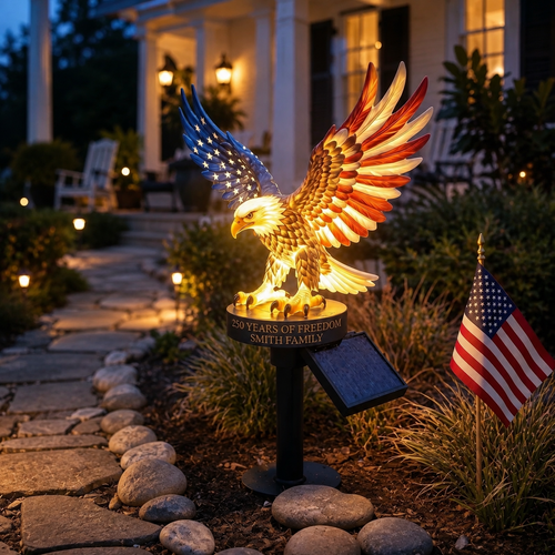 🦅Custom Engraved Bald Eagle Solar Yard Lamp✨ American Freedom Statue