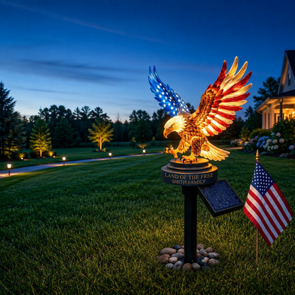 🦅Custom Engraved Bald Eagle Solar Yard Lamp✨ American Freedom Statue