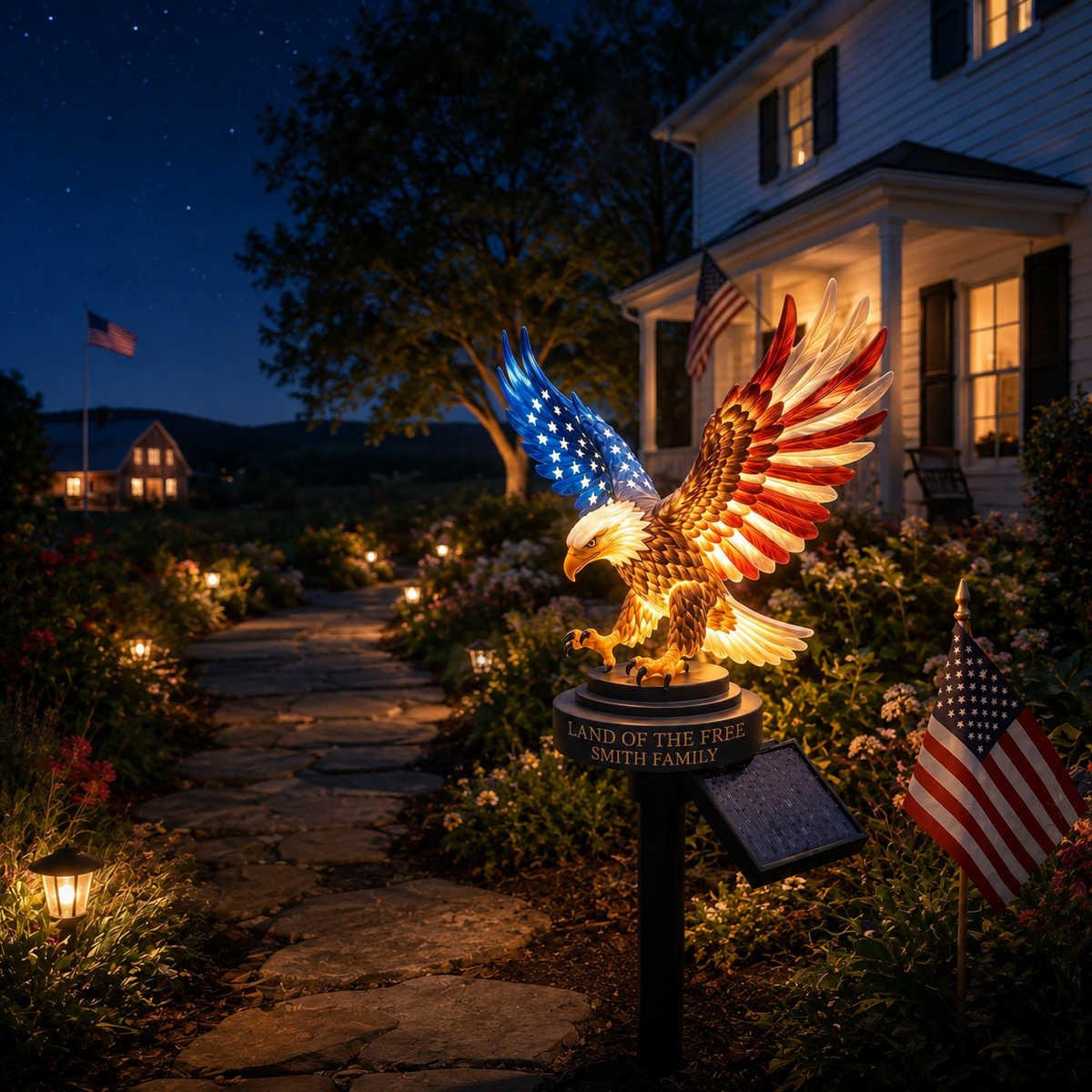 🦅Custom Engraved Bald Eagle Solar Yard Lamp✨ American Freedom Statue