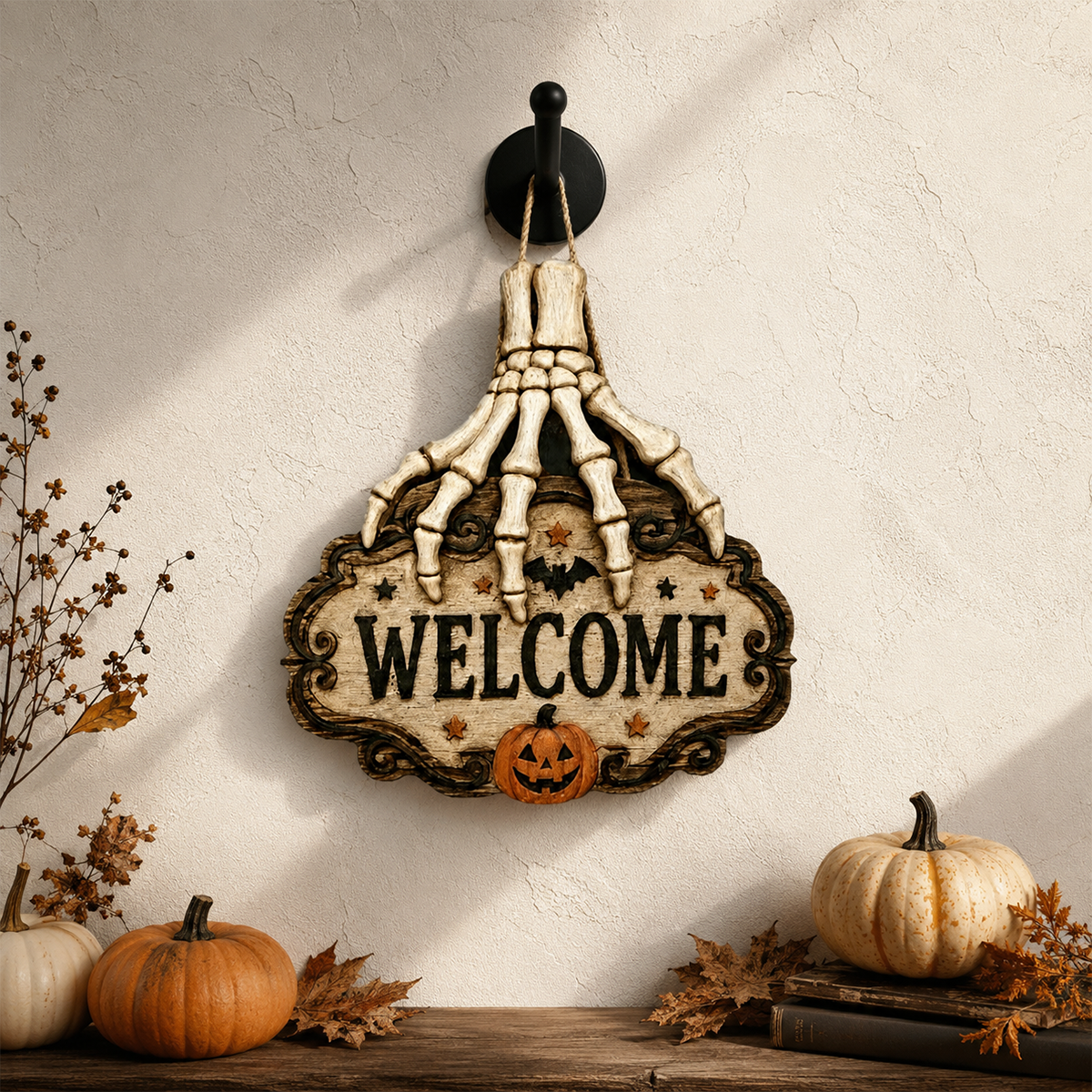 💀Skeleton Hand Welcome Sign | Creepy Halloween Door Hanging Decoration