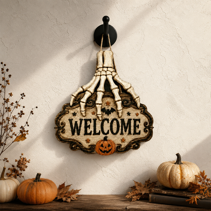 💀Skeleton Hand Welcome Sign | Creepy Halloween Door Hanging Decoration