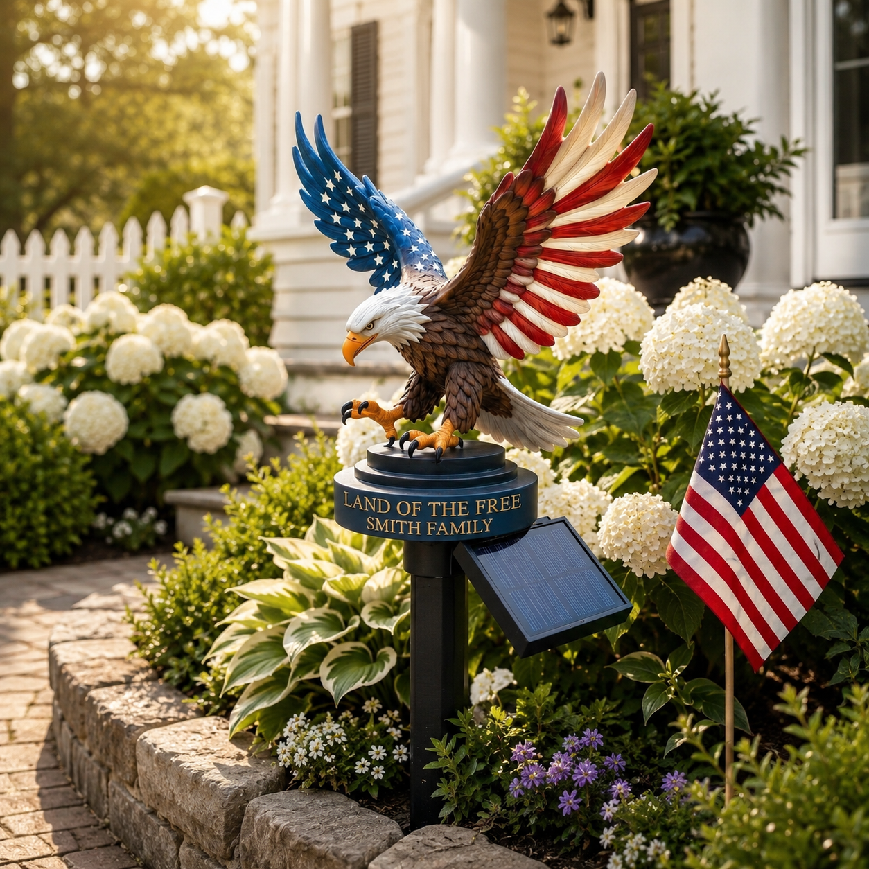 🦅Custom Engraved Bald Eagle Solar Yard Lamp✨ American Freedom Statue