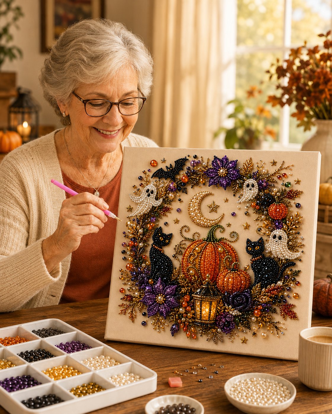 🔥 Up To 60% OFF Sale👻Halloween Pearl Art DIY Kit – Turn Tiny Pearls into Spooky-Cute Magic🧙