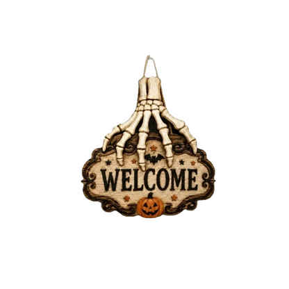 💀Skeleton Hand Welcome Sign | Creepy Halloween Door Hanging Decoration